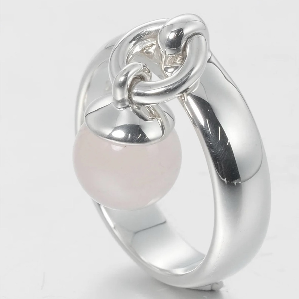 Tiffany & Co. Sterling Silver Ring with Pale Pink Pearl Charm